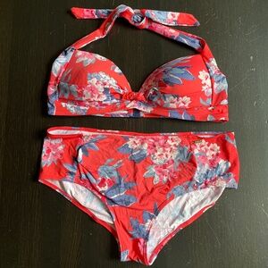 Joules pink floral halter bikini size US 10